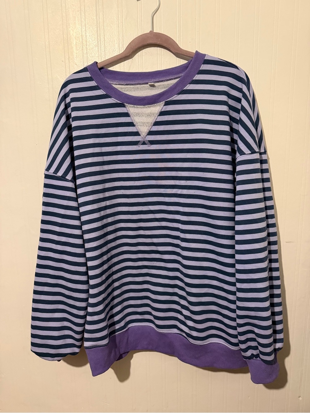 Women’s Striped Long Sleeve Top - Lavender & Navy 2XL